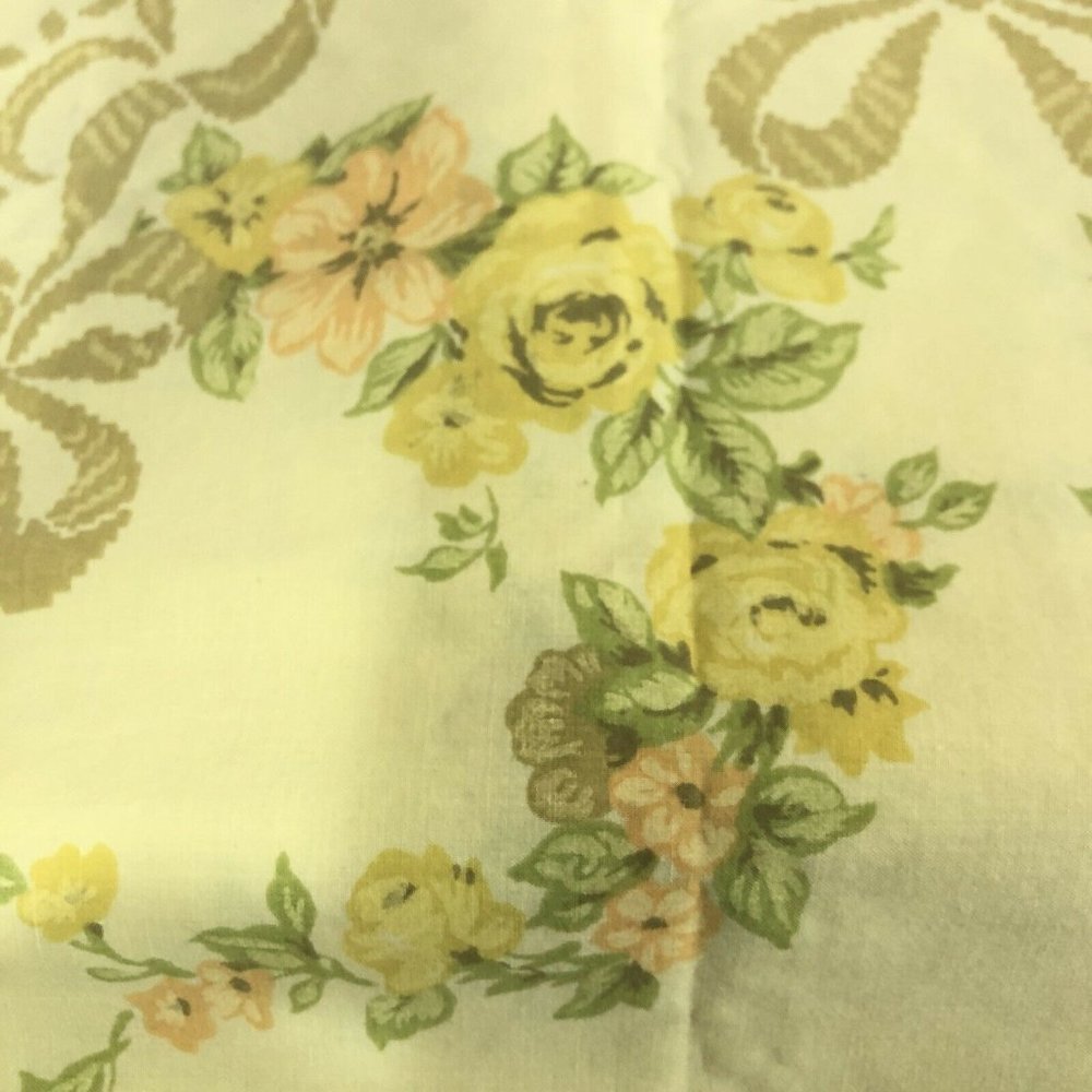 Vtg Percale Yellow Floral Twin Flat Sheet w/ Standard Pillowcase Cottagecore - Picture 3 of 6